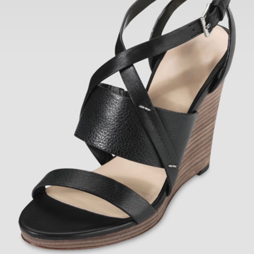 Cole Haan Pelham Black Leather Wedge Sandals Size 9.5